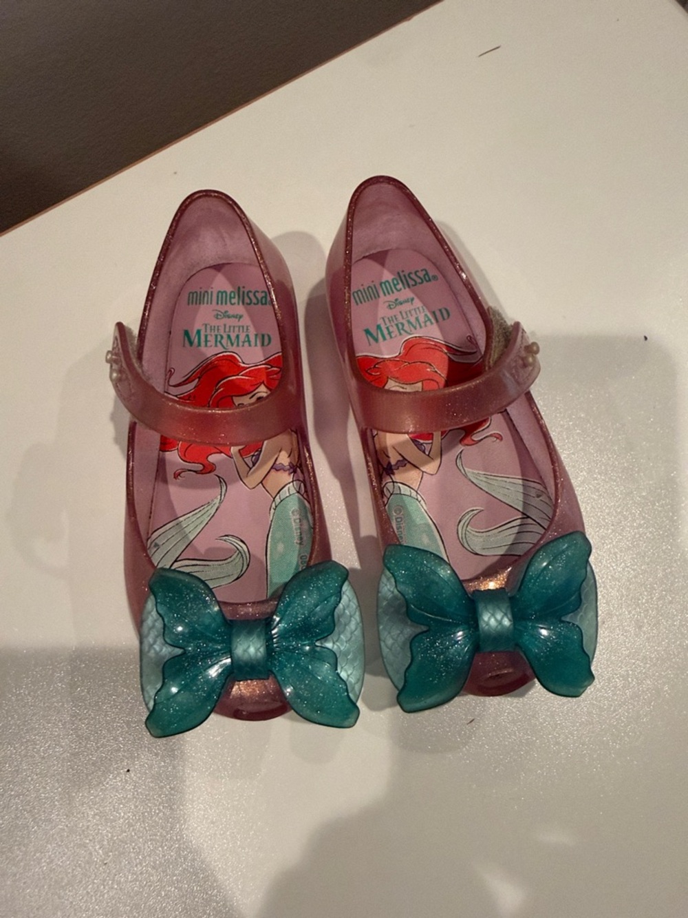 Mini Melissa Pink Jelly Sandals with Teal Mermaid Bows The Little Mermaid